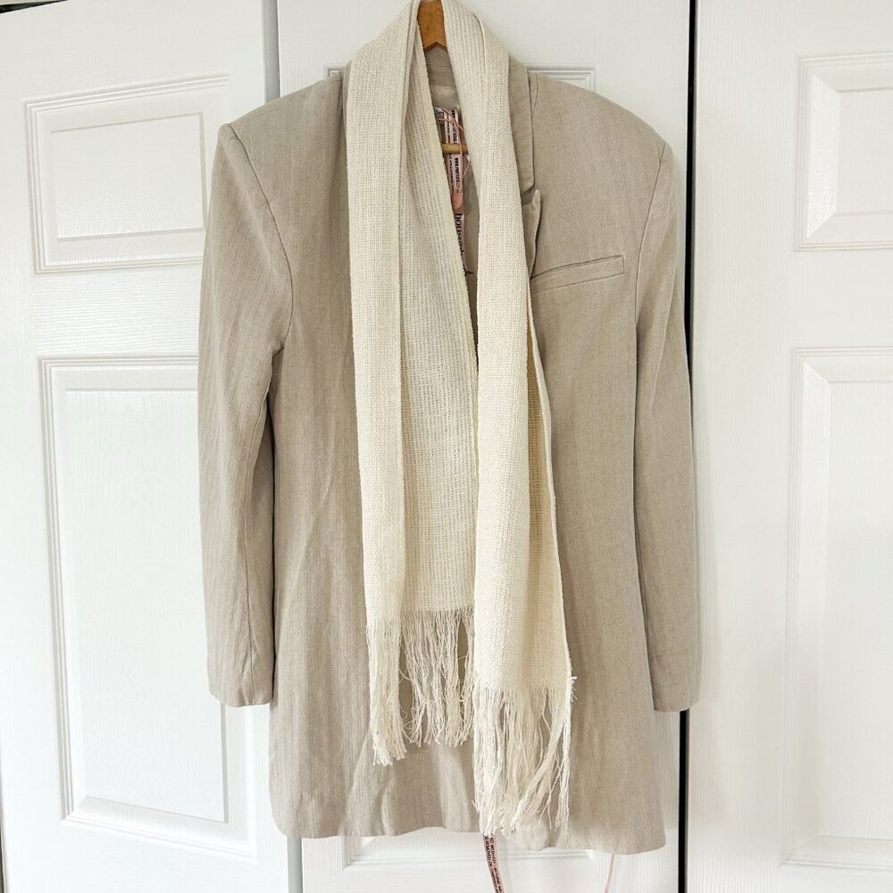 NWT House of CB Colette Linen Blazer Dress Oatmeal Beige Small Belted Wrap Mini - Picture 2 of 10